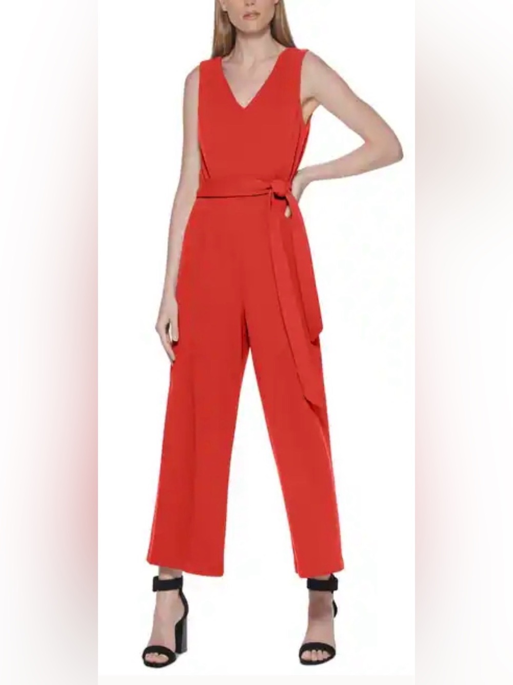NWT Calvin Klein Burnt Orange V-Neck Cropped Wide-Leg Jumpsuit - Size 4